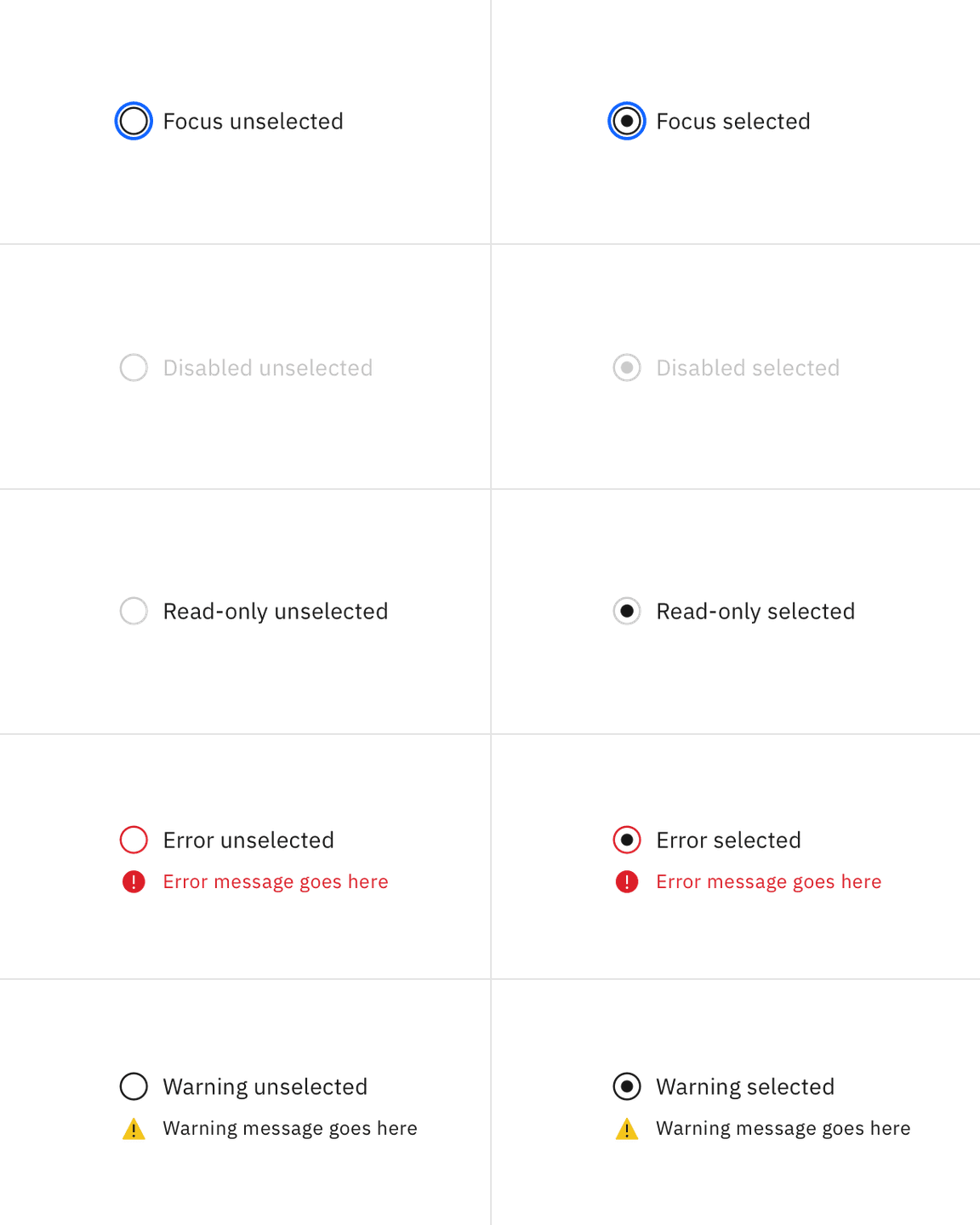 Radio button interactive states